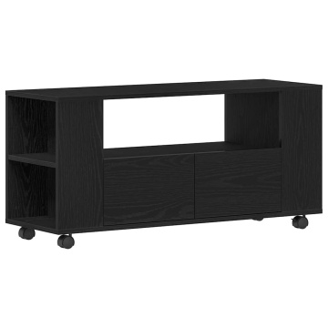 Dulap TV cu roți stejar negru 102x34,5x43 cm lemn prelucrat - Img 2
