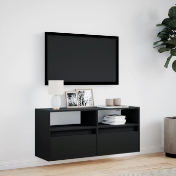Dulap TV de perete cu lumini LED negru 100x31x45 cm - Img 4