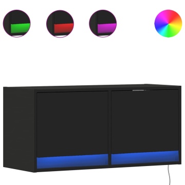 Dulap TV de perete cu lumini LED negru 80x31x38 cm - Img 2