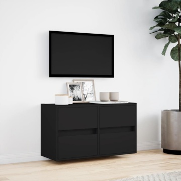 Dulap TV de perete cu lumini LED negru 80x31x45 cm - Img 4