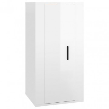 Dulap TV montat pe perete, alb extralucios, 40x34,5x80 cm - Img 2
