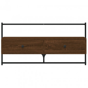 Dulap TV montat pe perete, stejar maro, 100,5x30x51 cm, lemn - Img 6