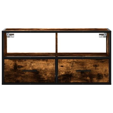 Dulap TV stejar fumuriu, 80x31x39,5 cm, lemn prelucrat și metal - Img 4