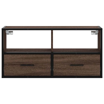 Dulap TV, stejar maro, 80x31x39,5 cm, lemn prelucrat și metal - Img 4