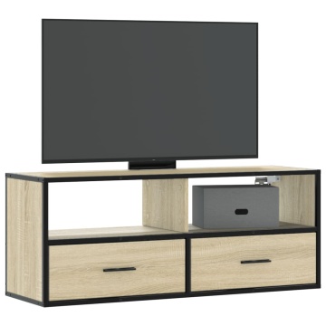 Dulap TV stejar sonoma, 100x31x39,5 cm, lemn prelucrat și metal - Img 1