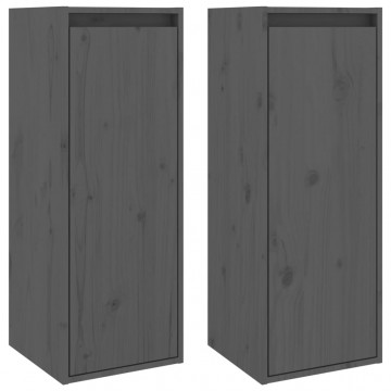 Dulapuri de perete, 2 buc., gri, 30x30x80 cm, lemn masiv de pin - Img 2
