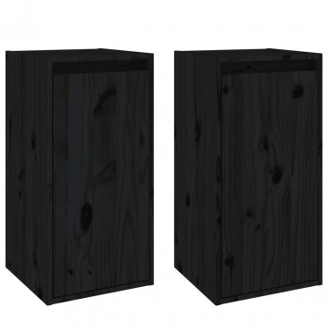 Dulapuri de perete, 2 buc., negru, 30x30x60 cm, lemn masiv pin - Img 2