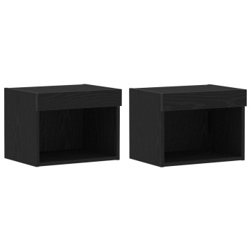 Dulapuri de perete cu lumini LED 2 buc Negru Stejar 40x30x30 cm - Img 2