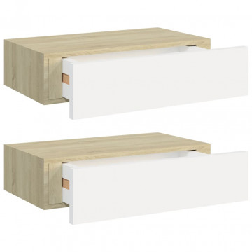 Dulapuri de perete cu sertar 2 buc stejar/alb 40x23,5x10 cm MDF - Img 2