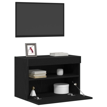 Dulapuri pentru TV cu lumini LED 2 buc Negru Stejar 60x30x40 cm - Img 3