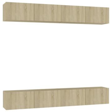 Dulapuri TV, 4 buc., stejar sonoma, 100x30x30 cm lemn prelucrat - Img 2