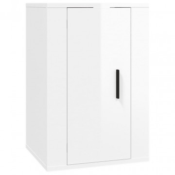 Dulapuri TV montaj perete 2 buc. alb extralucios 40x34,5x60 cm - Img 8