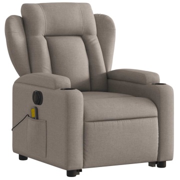 Fotoliu electric masaj rabatabil cu ridicare, gri taupe, textil - Img 4