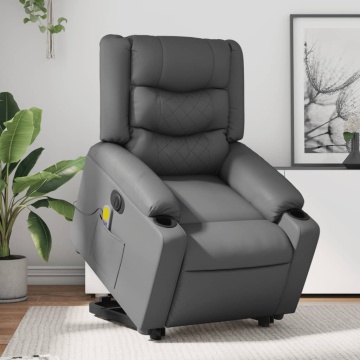 Fotoliu masaj rabatabil electric cu ridicare, gri, piele eco - Img 1