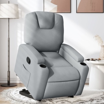 Fotoliu rabatabil cu ridicare, gri deschis, material textil - Img 1