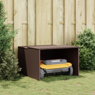 Garaj pentru mașina de tuns iarba maro 86x90x52/57 cm poliratan - Img 3
