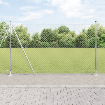 Gard cu plasă de lanț cu 7 stâlpi flanșați 1.6x10 m Oțel galvanizat - Img 1