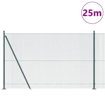 Gard din Sârmă Sudată cu 13 Stâlpi cu Flanșă Verde 1.4x25 m Oțel - Img 3