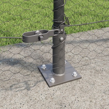 Gard hexagonal Gri 1.6x25 m Oțel, Stâlpi de gard cu plăci de bază 13 buc Ø32mm 88.5cm Oțel galvanizat - Img 3