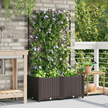 Ghiveci de grădină cu zăbrele 2 buc Maro 80x40x143 cm - Img 3
