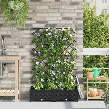 Ghiveci grădină cu grătar 2 buc Negru 80x40x125.5 cm - Img 1