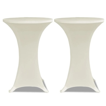 Husă de masă cu picior Ø80 cm, 2 buc., crem, elastic - Img 2
