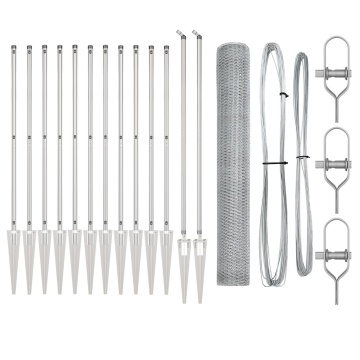 Împrejmuire hexagonală 1.4x25 m Oțel galvanizat, Stâlpi de împrejmuire cu spike 13 buc Ø32 mm 160 cm Oțel galvanizat - Img 2