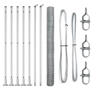 Îngrădire Hexagon 1.5x10 m Oțel Galvanizat, Stâlpi de Îngrădire cu Plăci de Bază 7 pcs Ø32mm 83.5cm Oțel Galvanizat - Img 2