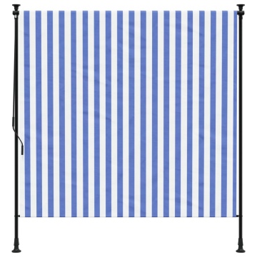 Jaluzea rulou de exterior albastru/alb 150x270 cm țesătură/oțel - Img 3