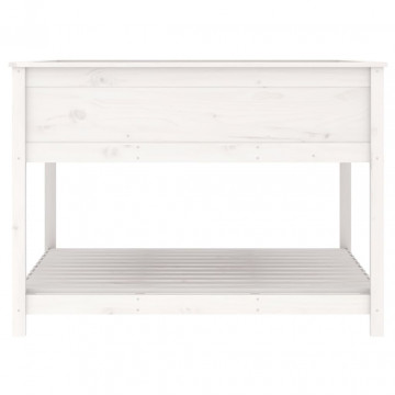 Jardinieră cu raft, alb, 111,5x111,5x81 cm, lemn masiv de pin - Img 5