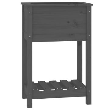 Jardinieră cu raft, gri, 54x34,5x81 cm, lemn masiv de pin - Img 2