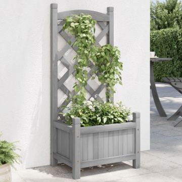 Jardinieră cu spalier, gri, lemn masiv de brad - Img 1
