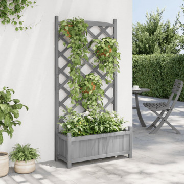 Jardinieră cu spalier, gri, lemn masiv de brad - Img 3
