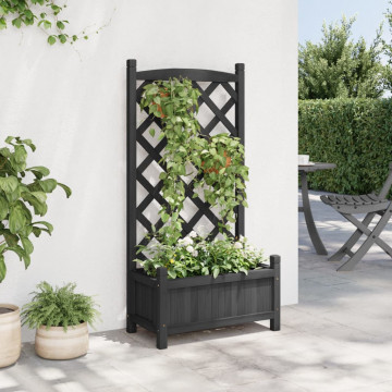 Jardinieră cu spalier, negru, lemn masiv de brad - Img 3