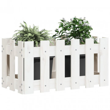 Jardinieră grădină design gard, alb, 60x30x30 cm lemn masiv pin - Img 3