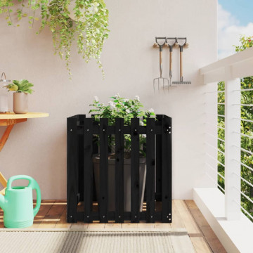 Jardinieră grădină design gard negru 70x70x70 cm lemn masiv pin - Img 1