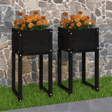 Jardiniere, 2 buc., Negru, 40x40x52,5 cm, lemn masiv de pin - Img 1