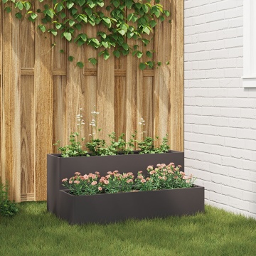 Jardiniere 2-Tier 100x60x45 cm din Oțel Negru - Img 1