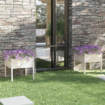 Jardiniere de grădină, 2 buc., alb, 70x70x70 cm, lemn masiv pin - Img 1