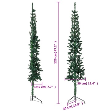 Jumătate brad de Crăciun subțire cu suport, verde, 120 cm - Img 7