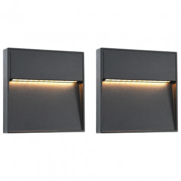 Lămpi de perete LED de exterior, 2 buc., negru, 3 W, pătrat - Img 1
