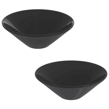 Lavoare 2 buc Negru lucios Ø42x14 cm Ceramic - Img 2