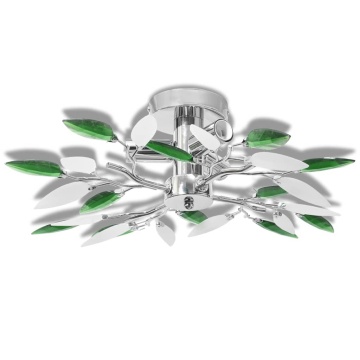 Lustră cu frunze cristal acrilic, alb/verde, pentru 3 becuri E14 - Img 2