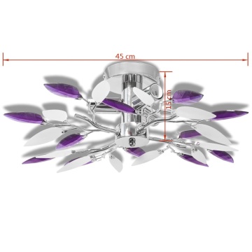 Lustră cu frunze cristal acrilic, alb/violet, pentru 3 becuri E14 - Img 4