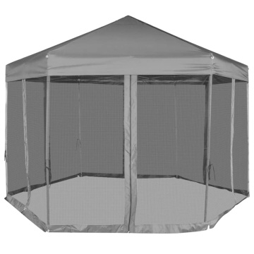 Marchiză hexagonală pliabilă, 6 pereți laterali, gri, 3,6x3,1 m - Img 2