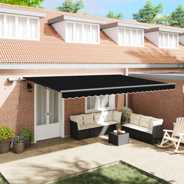 Marchiză retractabilă manuală cu LED Neagră 500x300 cm, Tkanina de înlocuire pentru marchiza 5x3 m Cadru Negru - Img 1