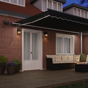 Marchiză retractabilă manuală cu LED Neagră 500x300 cm, Tkanina de înlocuire pentru marchiza 5x3 m Cadru Negru - Img 3