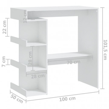 Masă bar cu raft de depozitare, alb, 100x50x101,5 cm, PAL - Img 6