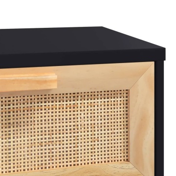 Masă consolă negru 80x30x75 cm lemn masiv pin și ratan natural - Img 5