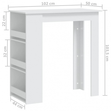 Masă de bar cu raft de depozitare, alb, 102x50x103,5 cm, PAL - Img 6